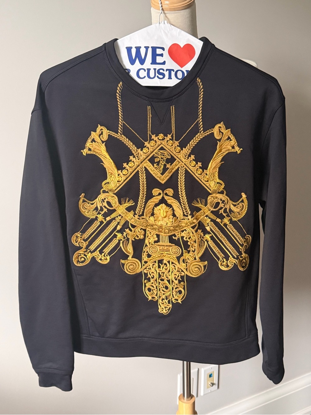 Versace Collection Baroque Embroidered Sweatshirt | Black Gold | Size S｜Men